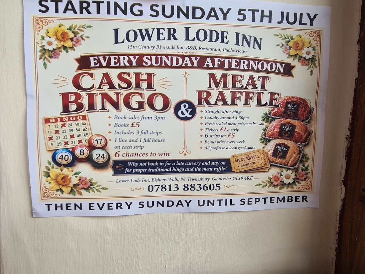 Lower Lode Inn – Cash Bingo&Meat Raffle – Every Sunday Until September